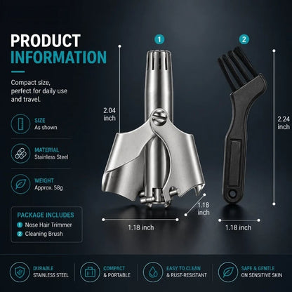 Manual Nose Hair Trimmer – Stainless Steel 360° Trimmer, Waterproof & No Battery Required