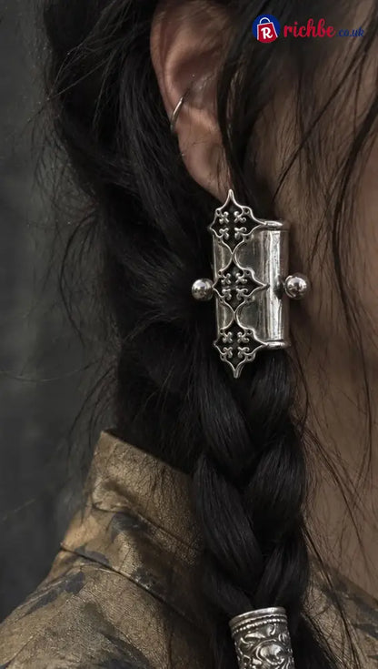 🖤2Pcs Gothic Filigree Hair Cuff for Braids Vintage Antique Silver Medieval Hair Ring Dark Romantic Hair Jewelry Accent