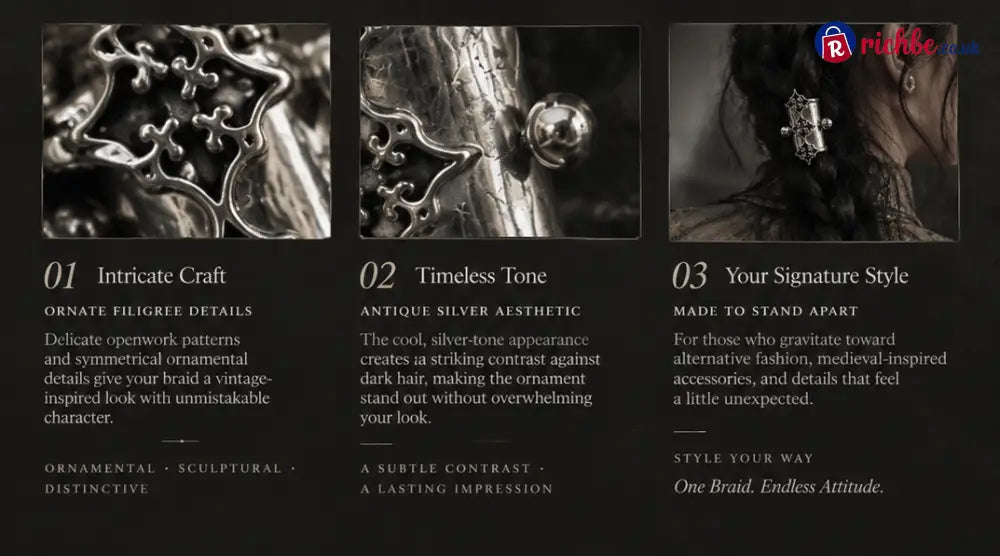 🖤2Pcs Gothic Filigree Hair Cuff for Braids Vintage Antique Silver Medieval Hair Ring Dark Romantic Hair Jewelry Accent