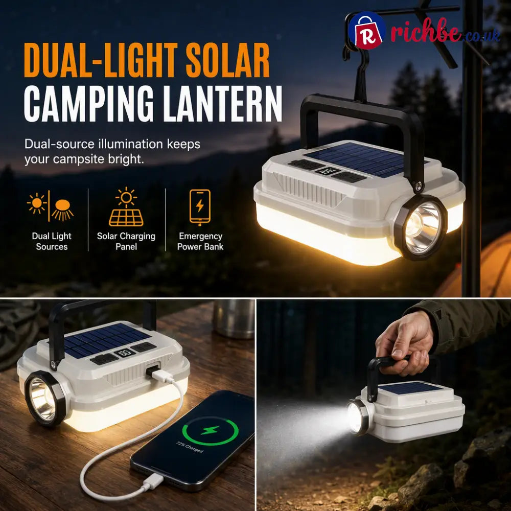 🏕️ 3-in-1 Solar Camping Lantern – Dual Light & Emergency Power Bank - White - Tools & Gadgets