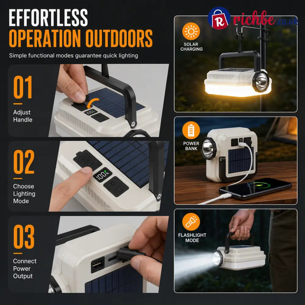🏕️ 3-in-1 Solar Camping Lantern – Dual Light & Emergency Power Bank - White - Tools & Gadgets