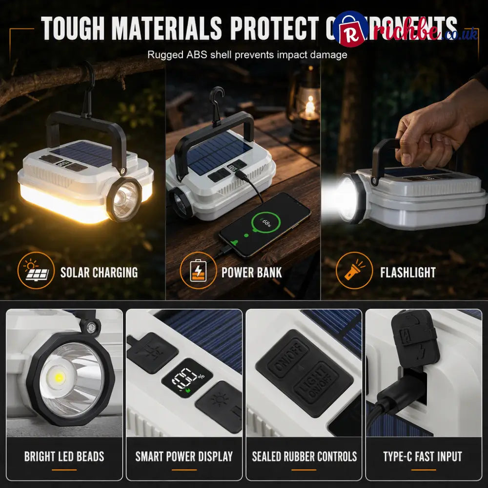 🏕️ 3-in-1 Solar Camping Lantern – Dual Light & Emergency Power Bank - White - Tools & Gadgets