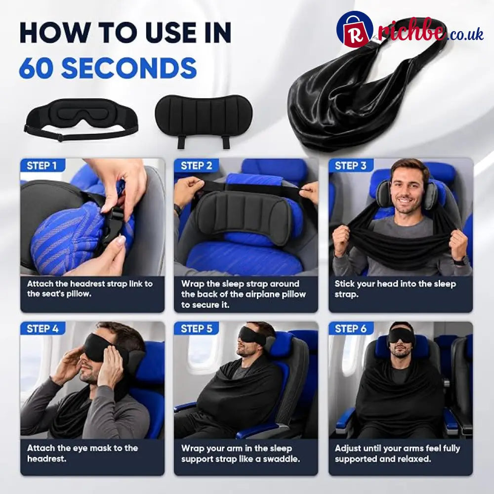 3-in-1 Travel Pillow with Eye Mask – Neck Support for Airplane Car & Train