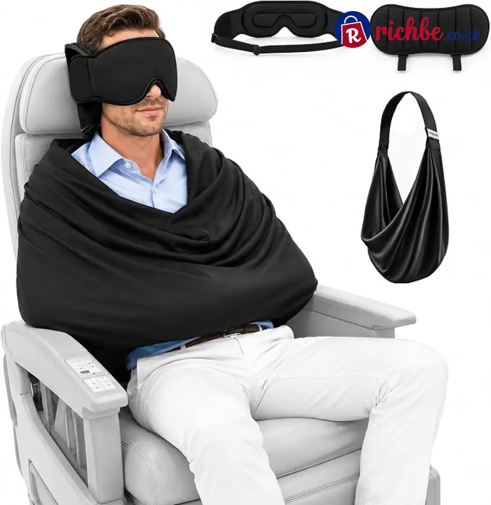 3-in-1 Travel Pillow with Eye Mask – Neck Support for Airplane Car & Train