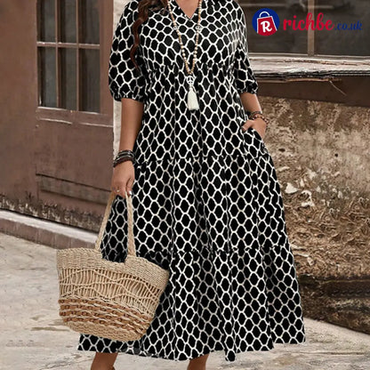 📢📢30% OFF!! ⏰Women’s Casual Bohemian Printed Maxi Dress - Black 💕 / XL / UK 12-14 - Clothing & Accessories