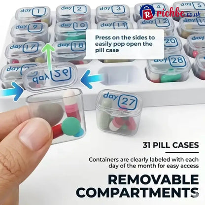 💪31-Day Detachable Monthly Pill Organizer