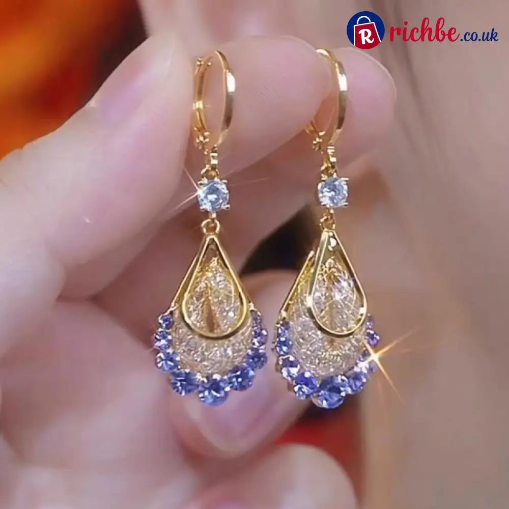 📢📢33% OFF!! ⏰Women’s Gold-Plated Teardrop Earrings - 💕Purple / 🛍️ Buy 1 – Try it - Clothing & Accessories