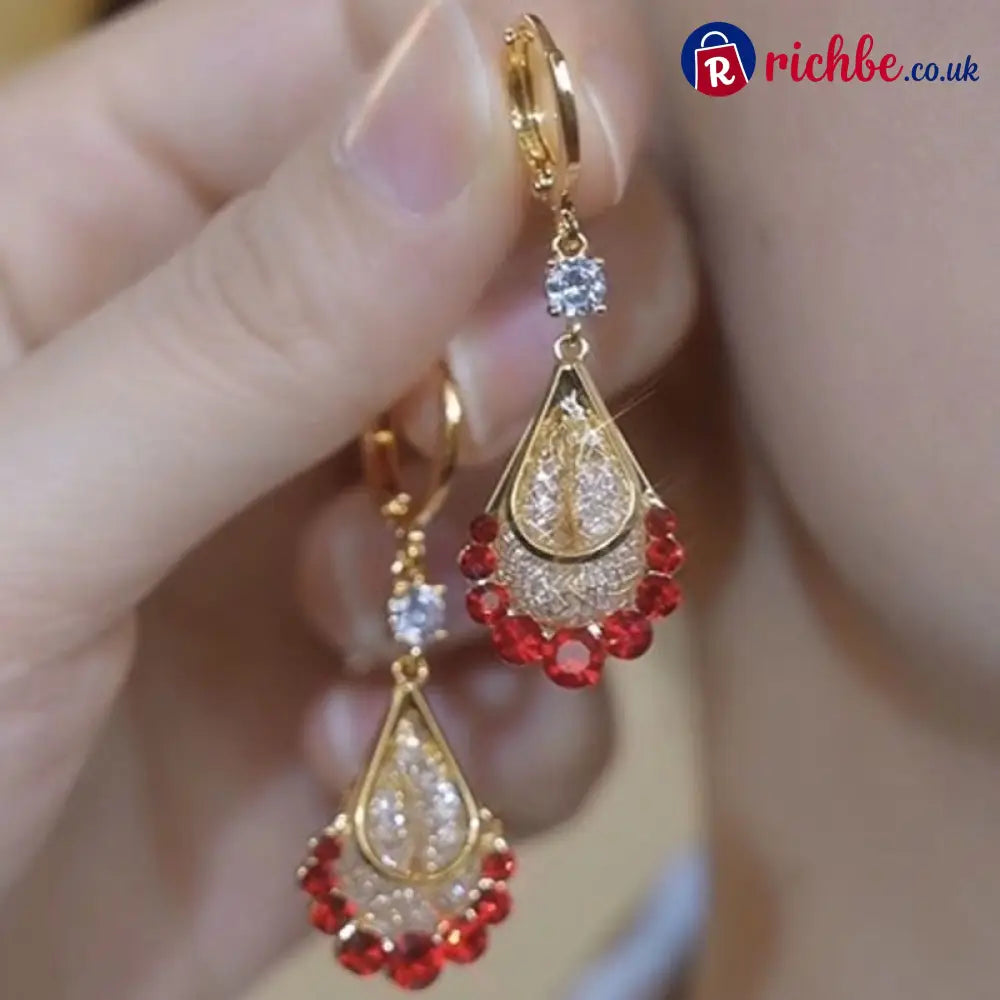 📢📢33% OFF!! ⏰Women’s Gold-Plated Teardrop Earrings - 🌹Red / 🛍️ Buy 1 – Try it - Clothing & Accessories