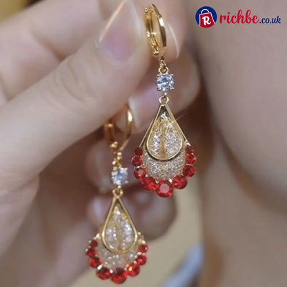 📢📢33% OFF!! ⏰Women’s Gold-Plated Teardrop Earrings - 🌹Red / 🛍️ Buy 1 – Try it - Clothing & Accessories