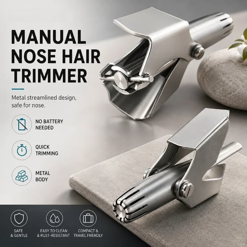 Manual Nose Hair Trimmer – Stainless Steel 360° Trimmer, Waterproof & No Battery Required