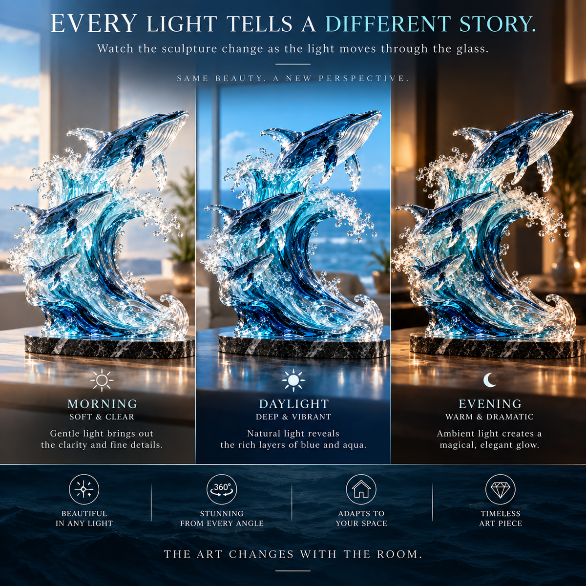 🐋 Becoming Ocean – Three Whales Rising from the Wave Sculpture