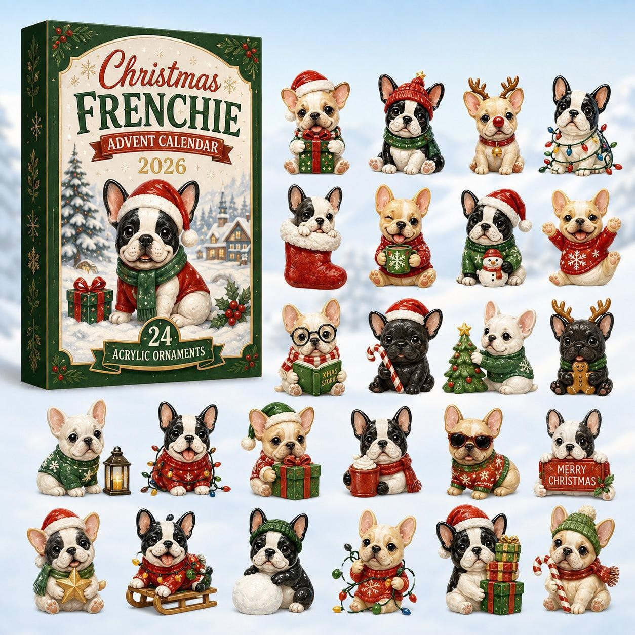 CHRISMAST KICKOFF 48% OFF - 2026 Bulldog Travel Blind Box - 24-Day Festive Countdown, Acrylic Charms Blind Box - Gift For Dog Lovers