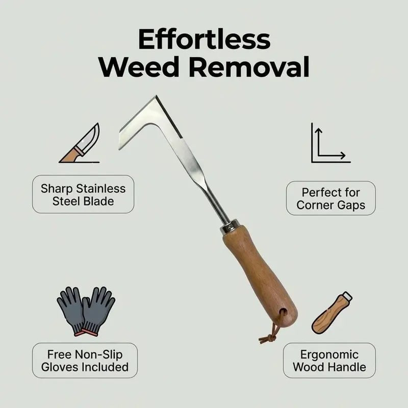 🌱49% OFF NOW! 2026 New Crack Weeder Tool Crevice Cleaning Tool‑Manual Hand Weeder with Wooden Handle, Sturdy Metal Weeding Tool for Pavement Joints, Patio Bricks & Garden Crevice Weed Removal