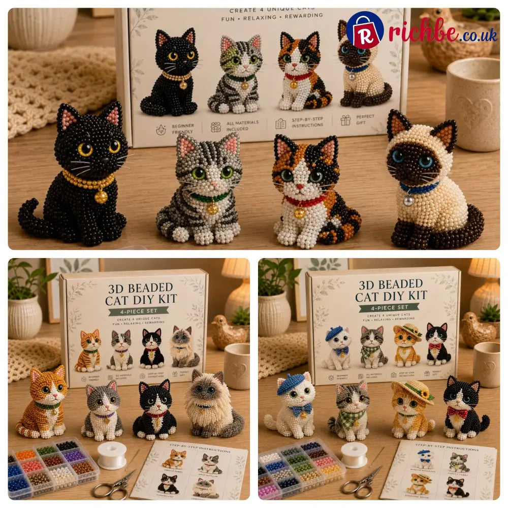 🐾 3D Beaded Pet DIY Kit - Cat Style Set 1 + 2 + 3 (3-Piece Set)
