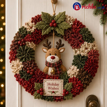🎄 3D Fabric Poke Wreath DIY Kit - 🦌 Holiday Wishes Reindeer