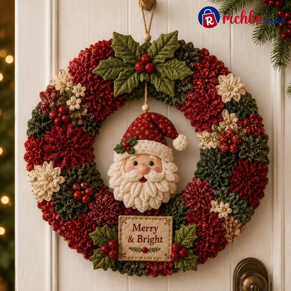 🎄 3D Fabric Poke Wreath DIY Kit - 🎅 Merry & Bright Santa