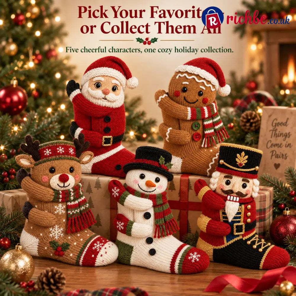 3D Hugging Christmas Socks – Cute Knit Holiday Socks 5 Festive Designs