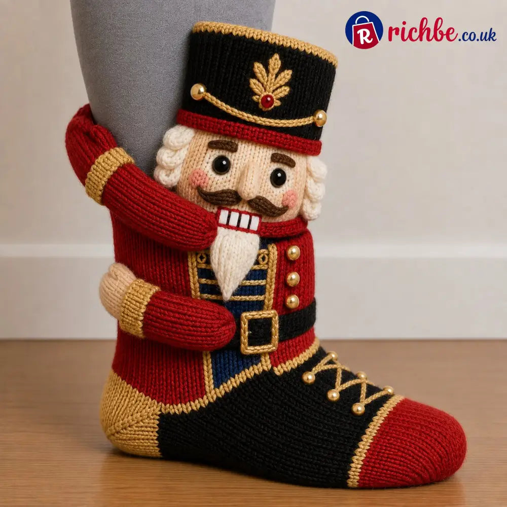 3D Hugging Christmas Socks – Cute Knit Holiday Socks 5 Festive Designs - Nutcracker
