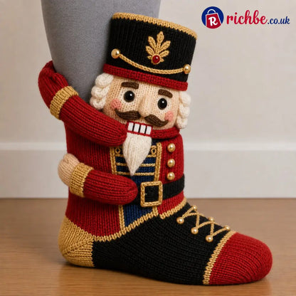 3D Hugging Christmas Socks – Cute Knit Holiday Socks 5 Festive Designs - Nutcracker
