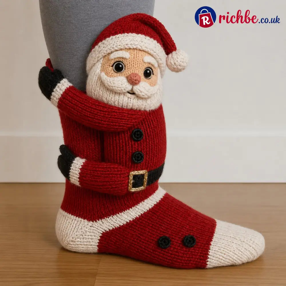 3D Hugging Christmas Socks – Cute Knit Holiday Socks 5 Festive Designs - Santa Claus