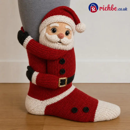 3D Hugging Christmas Socks – Cute Knit Holiday Socks 5 Festive Designs - Santa Claus
