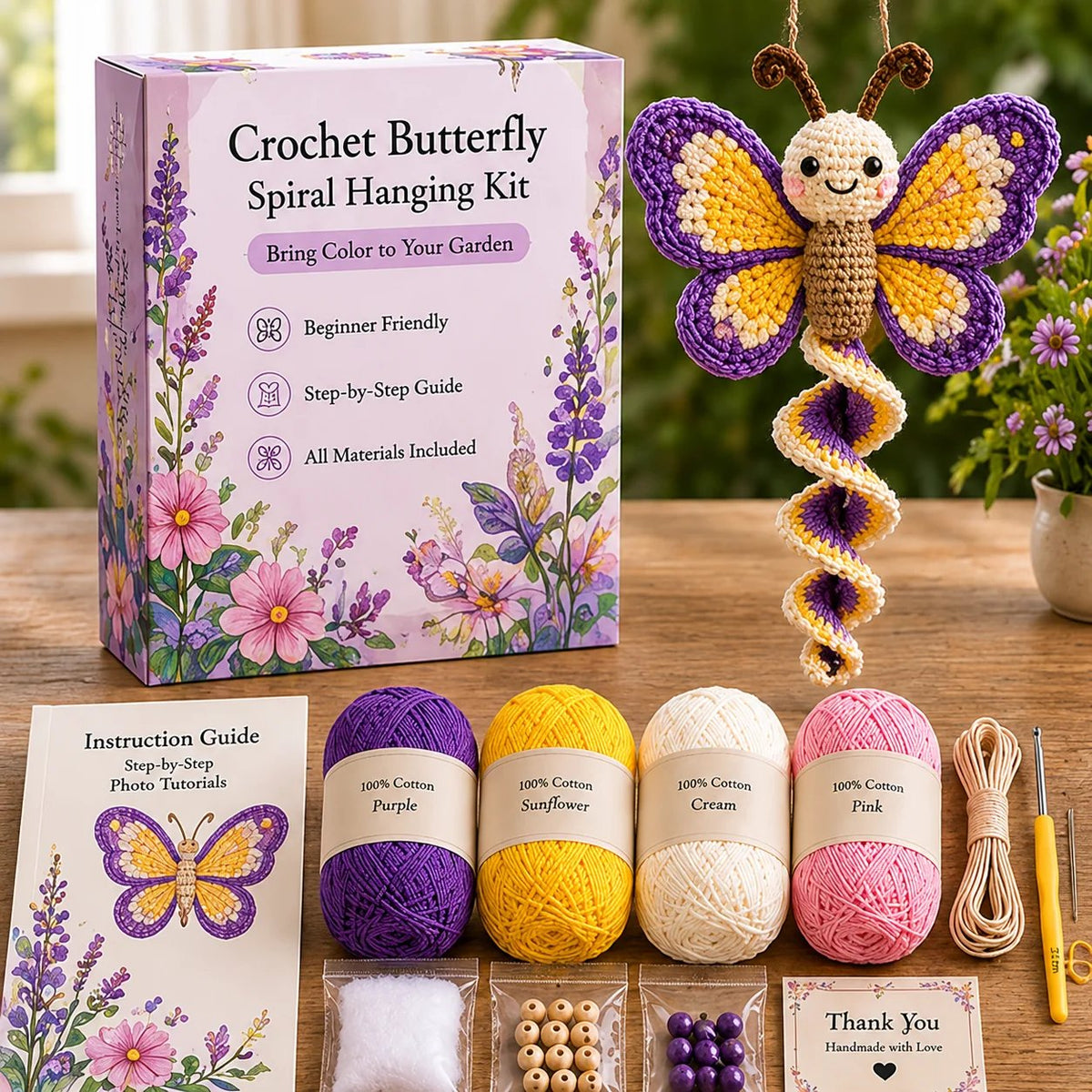 🦋🧶Crochet Spiral Hanging Kit – Beginner-Friendly DIY Garden Animal Decor 🍃