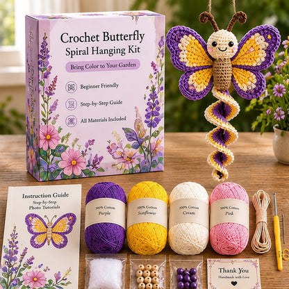 🦋🧶Crochet Spiral Hanging Kit – Beginner-Friendly DIY Garden Animal Decor 🍃