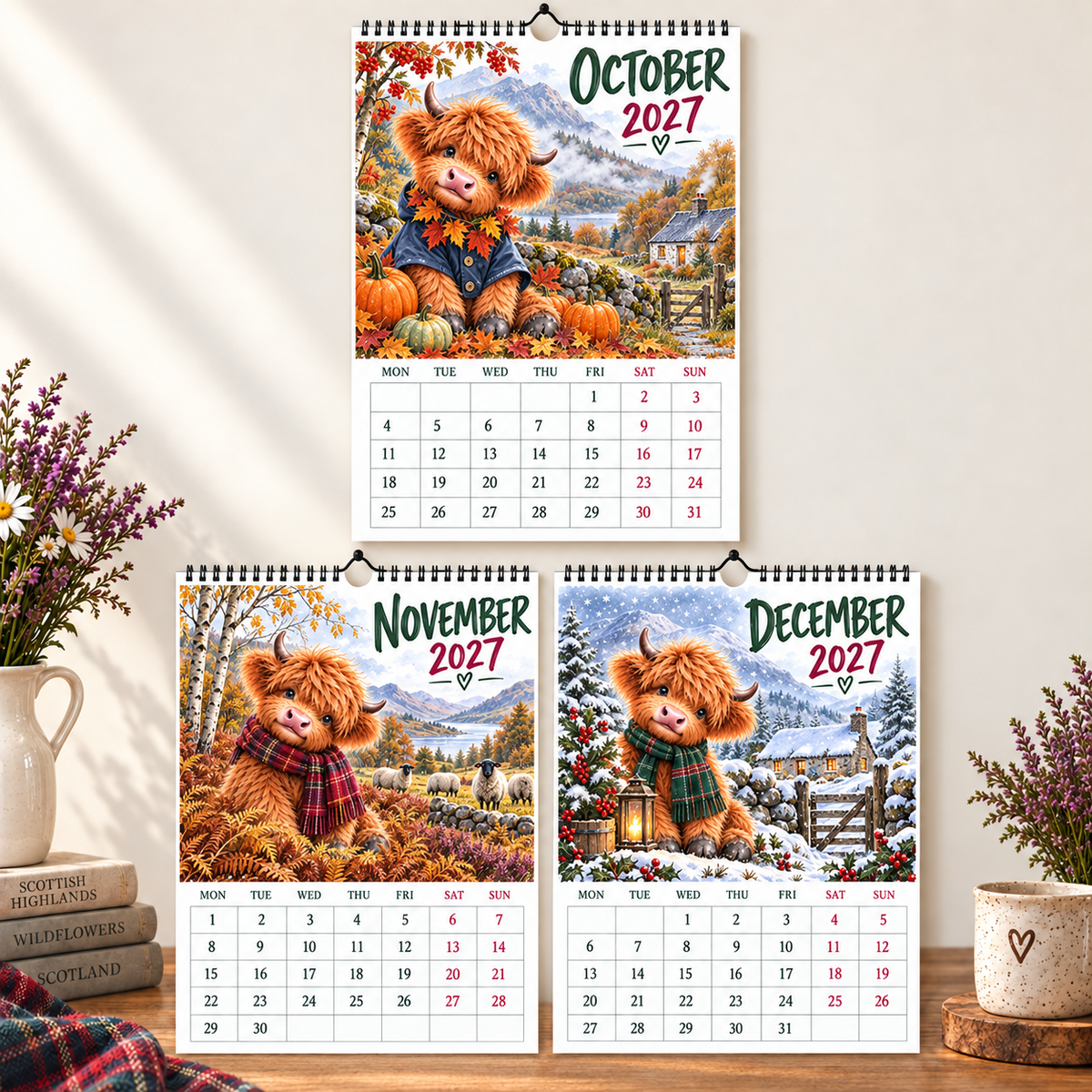 🐮Highland Hearts 2027 Wall Calendar – A Year of Cozy Scottish Highland Cow Charm