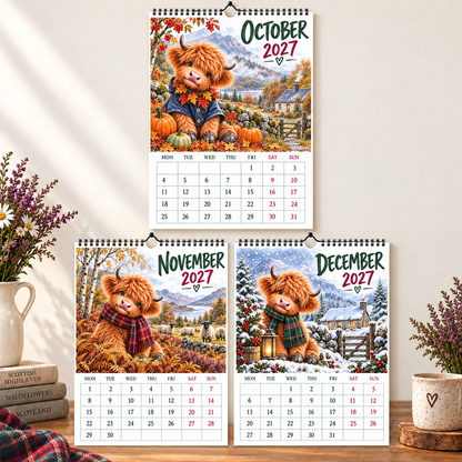 🐮Highland Hearts 2027 Wall Calendar – A Year of Cozy Scottish Highland Cow Charm