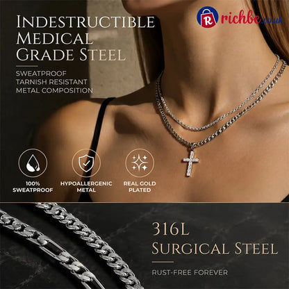 📢📢40% OFF!! ⏰Double Layer Cross Chain Necklace - Clothing & Accessories