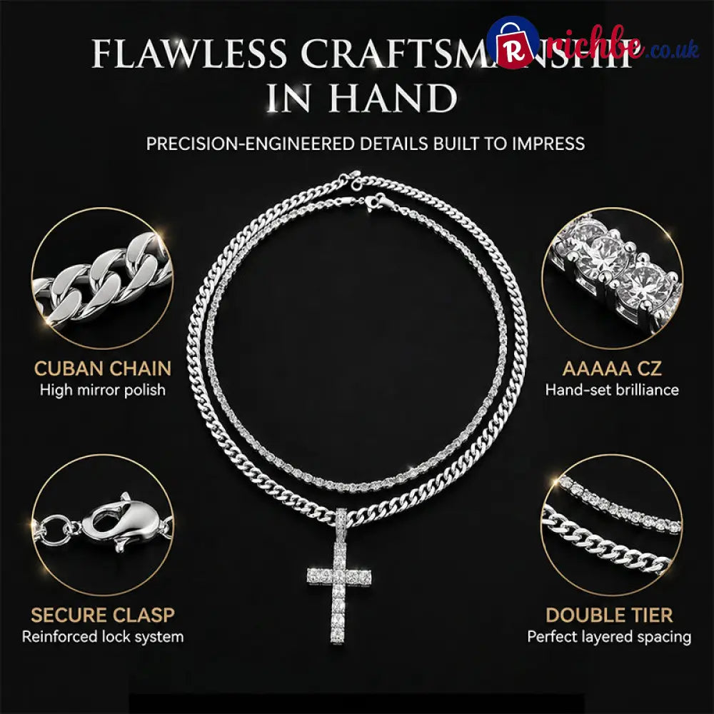 📢📢40% OFF!! ⏰Double Layer Cross Chain Necklace - Clothing & Accessories