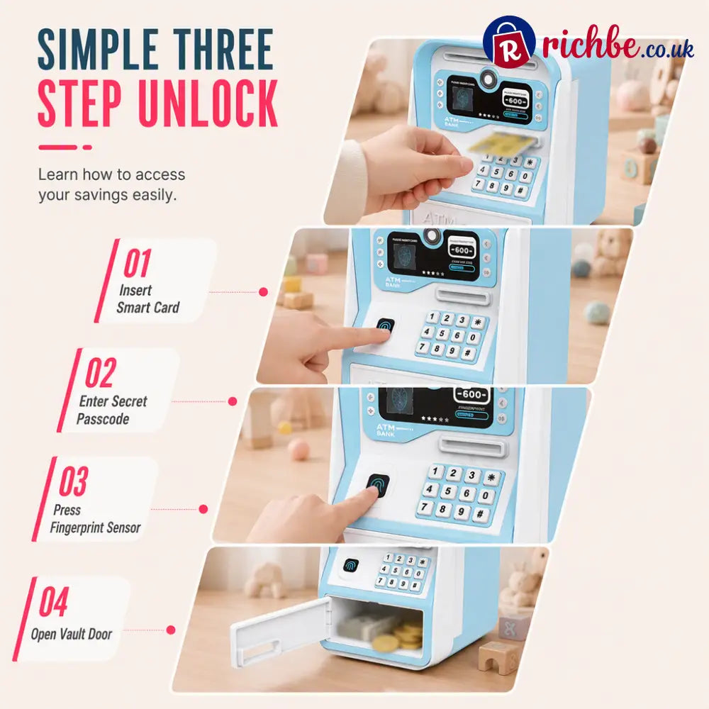 📢📢40% OFF!! ⏰Kids Electronic ATM Piggy Bank Toy with Password Lock Simulated Fingerprint Sensor Card Insertion and Auto