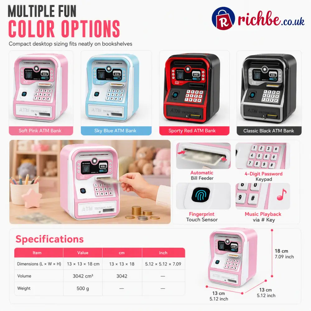 📢📢40% OFF!! ⏰Kids Electronic ATM Piggy Bank Toy with Password Lock Simulated Fingerprint Sensor Card Insertion and Auto
