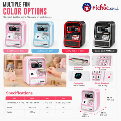 📢📢40% OFF!! ⏰Kids Electronic ATM Piggy Bank Toy with Password Lock Simulated Fingerprint Sensor Card Insertion and Auto