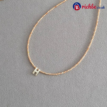 📢📢40% OFF!! ⏰Romantic Initial Beaded Choker Necklace - H - Clothing & Accessories