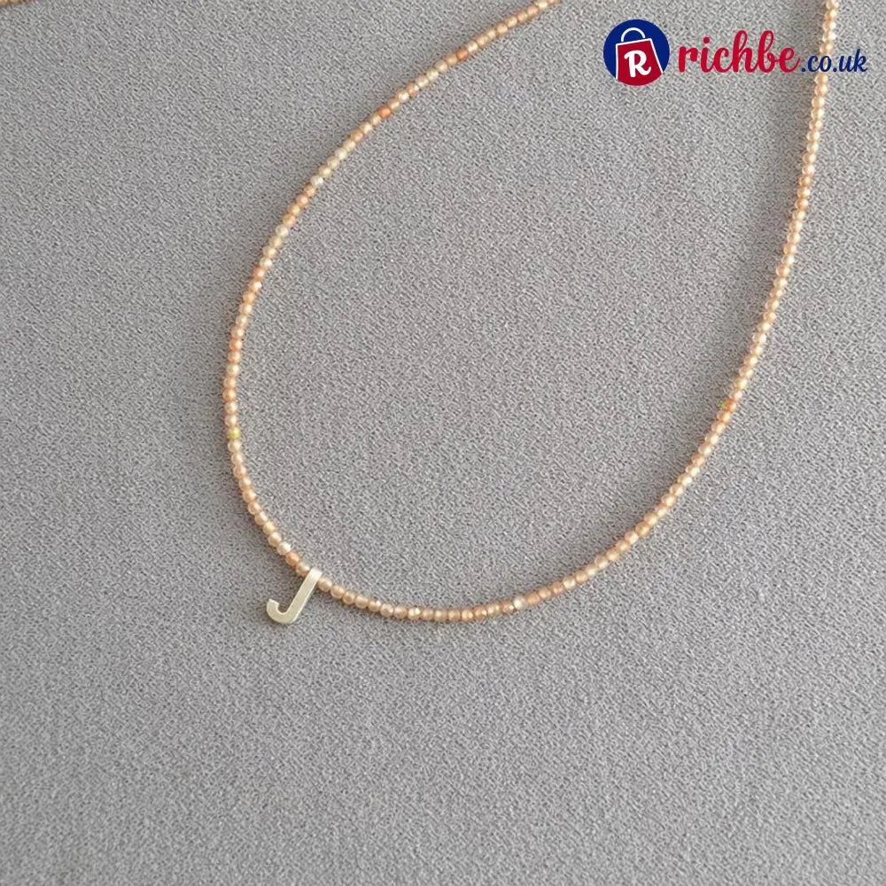 📢📢40% OFF!! ⏰Romantic Initial Beaded Choker Necklace - J - Clothing & Accessories