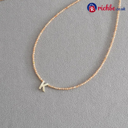 📢📢40% OFF!! ⏰Romantic Initial Beaded Choker Necklace - K - Clothing & Accessories