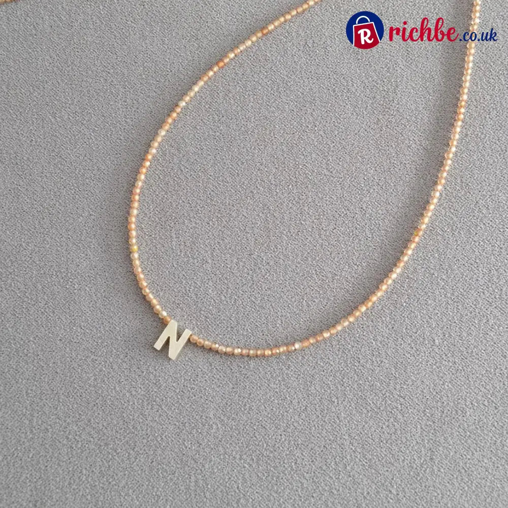 📢📢40% OFF!! ⏰Romantic Initial Beaded Choker Necklace - N - Clothing & Accessories