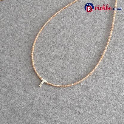 📢📢40% OFF!! ⏰Romantic Initial Beaded Choker Necklace - T - Clothing & Accessories