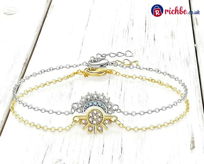 📢📢40% OFF!! ⏰Sun and Moon Pendant Necklace with Rhinestones - Bracelet / Gold-Sun + Silver-Moon - Clothing & Accessories