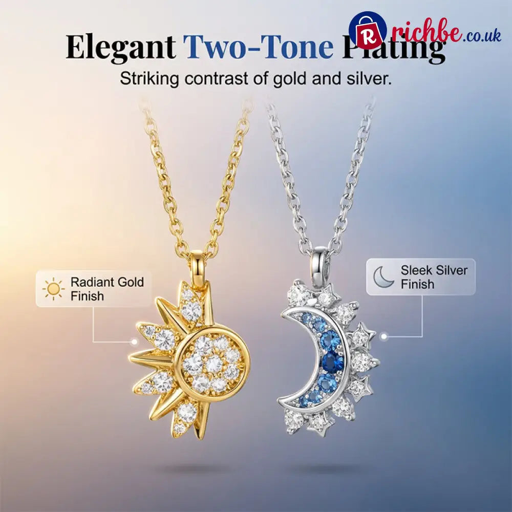 📢📢40% OFF!! ⏰Sun and Moon Pendant Necklace with Rhinestones - Clothing & Accessories
