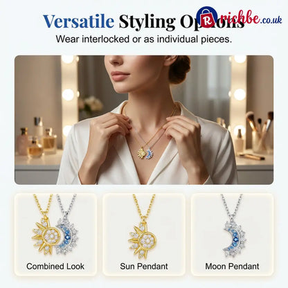 📢📢40% OFF!! ⏰Sun and Moon Pendant Necklace with Rhinestones - Clothing & Accessories