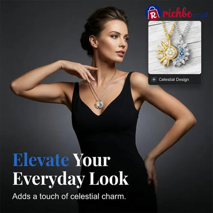 📢📢40% OFF!! ⏰Sun and Moon Pendant Necklace with Rhinestones - Clothing & Accessories