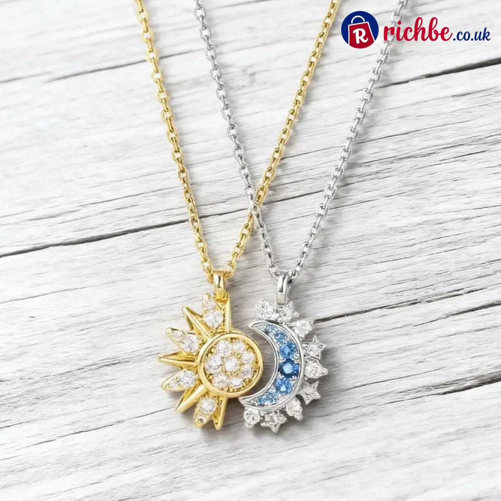 📢📢40% OFF!! ⏰Sun and Moon Pendant Necklace with Rhinestones - Clothing & Accessories