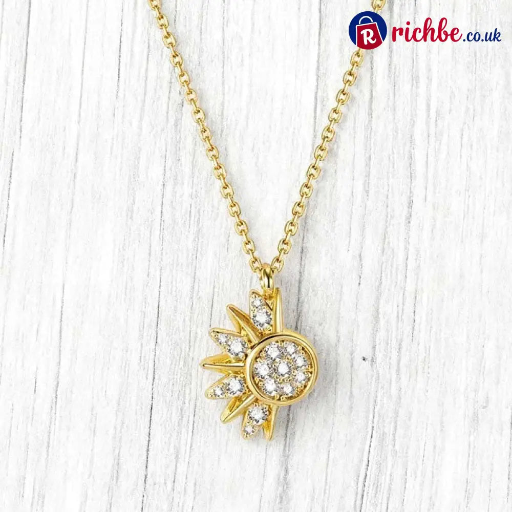 📢📢40% OFF!! ⏰Sun and Moon Pendant Necklace with Rhinestones - Necklace / Gold-Sun - Clothing & Accessories