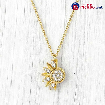 📢📢40% OFF!! ⏰Sun and Moon Pendant Necklace with Rhinestones - Necklace / Gold-Sun - Clothing & Accessories