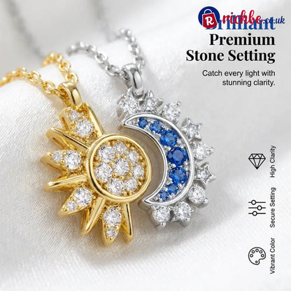 📢📢40% OFF!! ⏰Sun and Moon Pendant Necklace with Rhinestones - Necklace / Gold-Sun + Silver-Moon - Clothing & Accessories