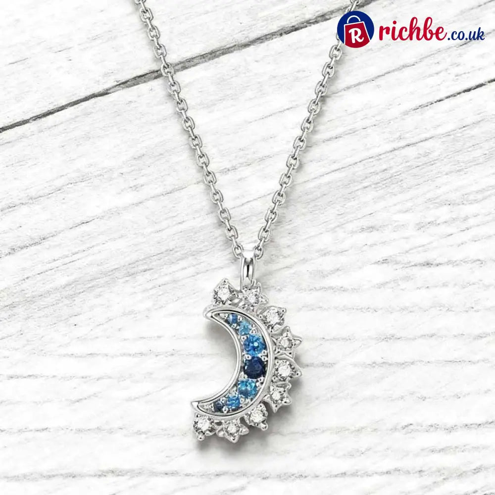 📢📢40% OFF!! ⏰Sun and Moon Pendant Necklace with Rhinestones - Necklace / Silver-Moon - Clothing & Accessories