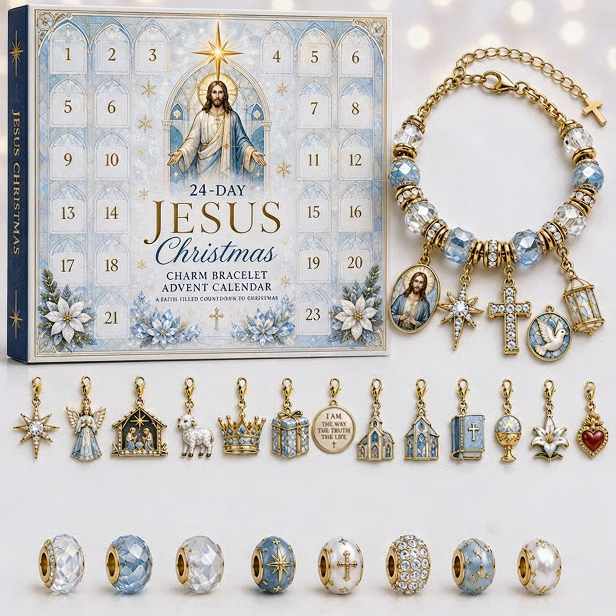 🎅 2026 Christmas Gift 49% Off--🎄24-Day Christian Christmas Charm Bracelet Advent Calendar