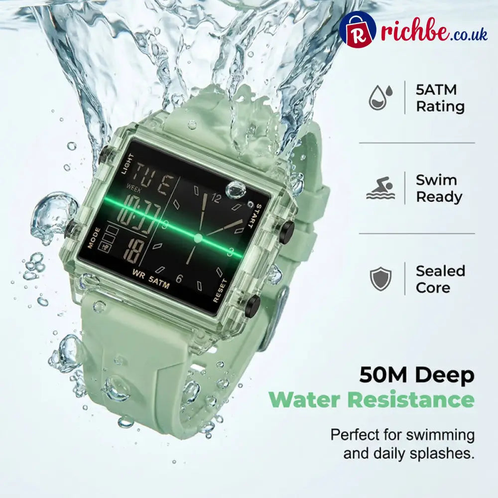 ⌚ 48% OFF NOW! 💥 Water-Resistant Transparent Digital Watch – 50M luminous display & hybrid design – Perfect for sports